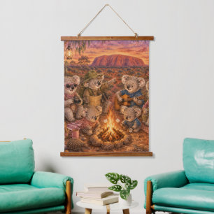 Tapisserie Suspendue Koalas partageant musique et guimauves
