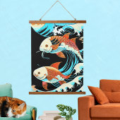 Tapisserie Suspendue Koi Fish in a Great Wave Comic Book Style