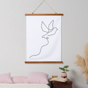 Tapisserie Suspendue La liberté en une ligne – Colombe minimaliste