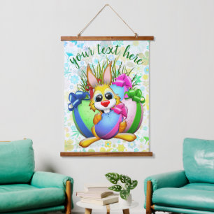 Tapisserie Suspendue Lapin drôle mordant un œuf de Pâques