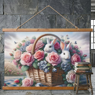 Tapisserie Suspendue Lapins nichés parmi les roses de cottage