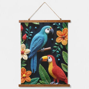 Tapisserie Suspendue Le perroquet et le toucan dans une forêt perlée