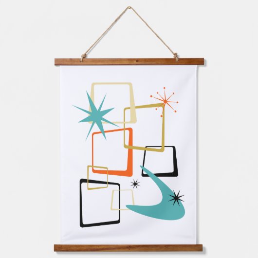 Tapisserie Suspendue L'ère atomique spatiale Carrés Abstraits Mi-siècle (Recto)