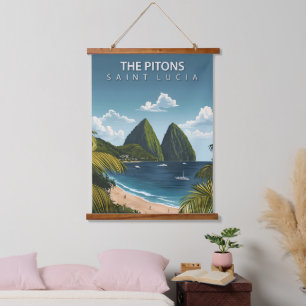 Tapisserie Suspendue Les Pitons – Affiche de voyage vintage de Sainte-L