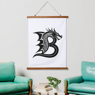 Tapisserie Suspendue Lettre B de style dragon, alphabet du dragon, mono