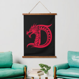 Tapisserie Suspendue Lettre D de style dragon, Alphabet Dragon, Monogra