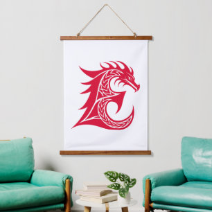 Tapisserie Suspendue Lettre E de style dragon, alphabet du dragon, mono