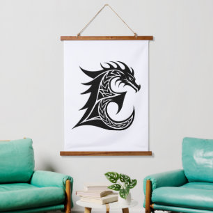 Tapisserie Suspendue Lettre E de style dragon, alphabet du dragon, mono