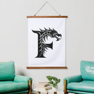 Tapisserie Suspendue Lettre F de style dragon, alphabet du dragon, mono