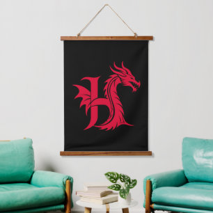Tapisserie Suspendue Lettre H de style dragon, alphabet du dragon, mono
