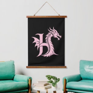 Tapisserie Suspendue Lettre H de style dragon, alphabet du dragon, mono