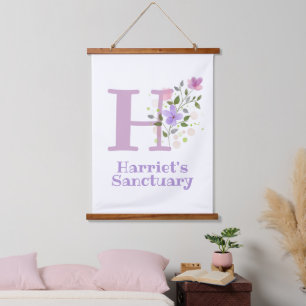 Tapisserie Suspendue Lettre H plus prénom avec un motif floral