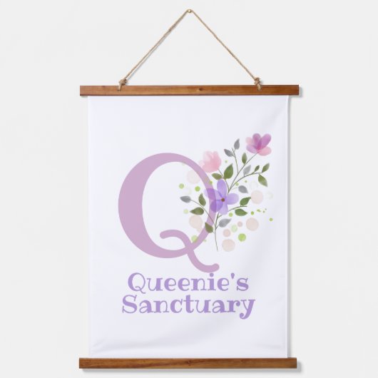 Tapisserie Suspendue Lettre Q plus prénom avec design floral (Recto)