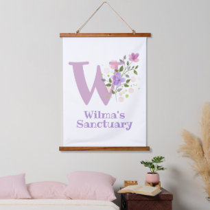 Tapisserie Suspendue Lettre W plus prénom avec un motif floral