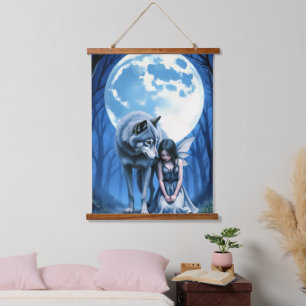 Tapisserie Suspendue Lien au Clair de Lune – Le Loup et la Fée Gothique