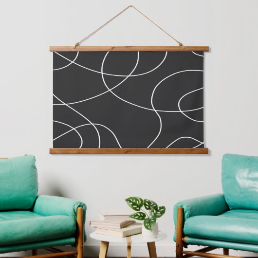 Tapisserie Suspendue Lignes blanches sur noir (Salon)