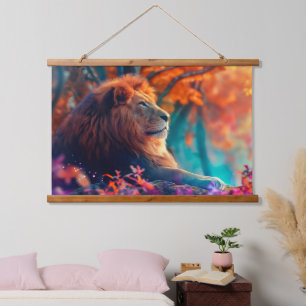 Tapisserie Suspendue Lion royal dans la conception forestière enchantée