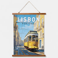 Lisbonne Portugal Jaune Tramway Voyage Art Vintage
