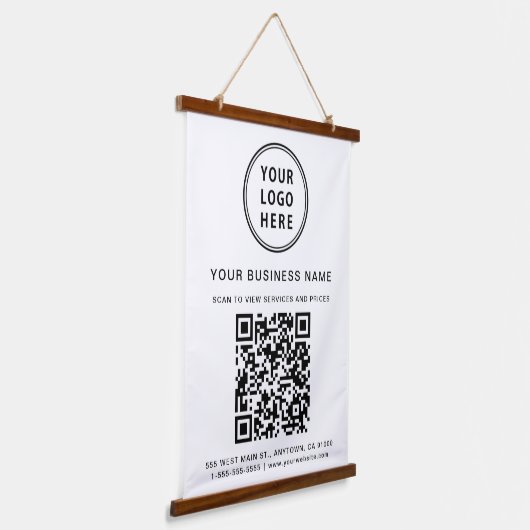 Tapisserie Suspendue Logo d'entreprise et code QR (Angulaire)