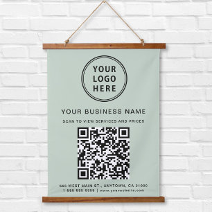 Tapisserie Suspendue Logo d'entreprise QR Code Sage Green