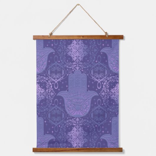 Tapisserie Suspendue Lumière Violet Felt Look Hamsa main (Recto)