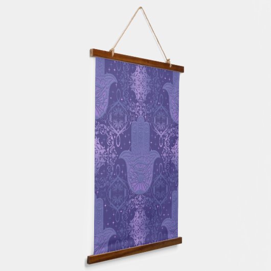 Tapisserie Suspendue Lumière Violet Felt Look Hamsa main (Angulaire)