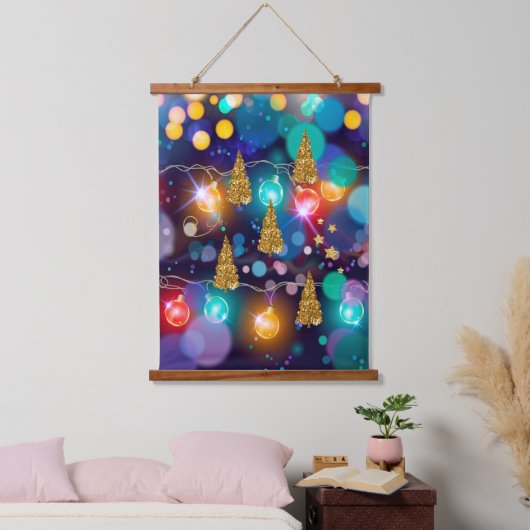 Tapisserie Suspendue Lumières de Noël Bokeh Golden Trees (Chambre à coucher)