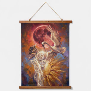 Tapisserie Suspendue Lune rouge surréaliste et décoration murale de gru