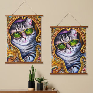 Tapisserie Suspendue Lunettes adorables portant un chat Hipster