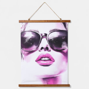Tapisserie Suspendue Lunettes de soleil femme mode aquarelle rose chic