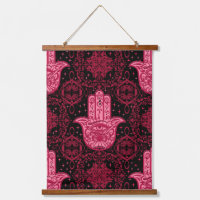 Magenta et noir Hamsa main bonne fortune