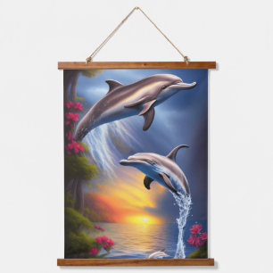 Tapisserie Suspendue Magnifique Duo de Dauphins au Paradis