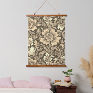 Tapisserie Suspendue Magnifique motif floral sépia vintage