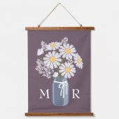 Tapisserie Suspendue Maisson blanc Mason Jar Monogramme sur pourpre fon (Recto)