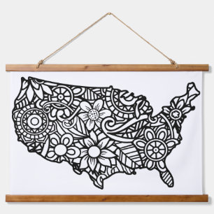 Tapisserie Suspendue Mandala États-Unis d'Amérique Noir Et Blanc