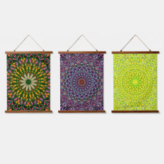 Tapisserie Suspendue Mandala Harmony Wall Tapestry Wood-Topped Vertical