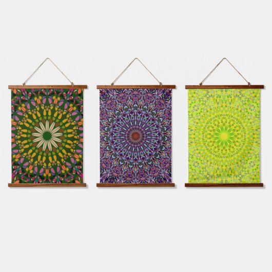 Tapisserie Suspendue Mandala Harmony Wall Tapestry Wood-Topped Vertical (Tripler)