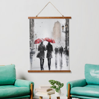 Tapisserie Suspendue Marcher dans l'aquarelle de pluie