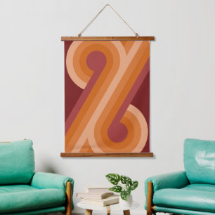 Tapisserie Suspendue Maroon foncé orange Cercles rétro rouge Motif d'ar