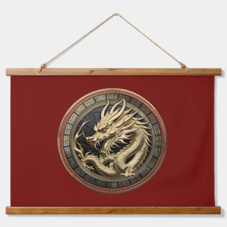 Tapisserie Suspendue Médaillon de dragon sacré oriental en or