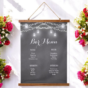 Tapisserie Suspendue Menu Barre noire Mason Jar Mariage