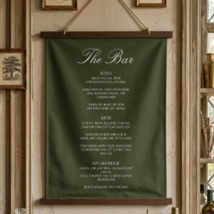 Tapisserie Suspendue Menu de Bar de Mariage Élégant Vert Olive Ancienne