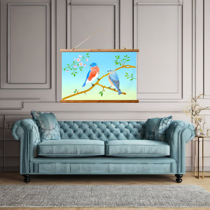 Tapisserie Suspendue Merles Bleus Bleu Clair & Vert