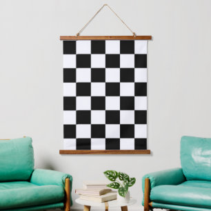 Tapisserie Suspendue Minimaliste Rétro à Carreaux – Streetwear Monochro