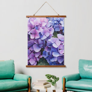 Tapisserie Suspendue Minuit Jardin Violet Hydrangea Aquarelle