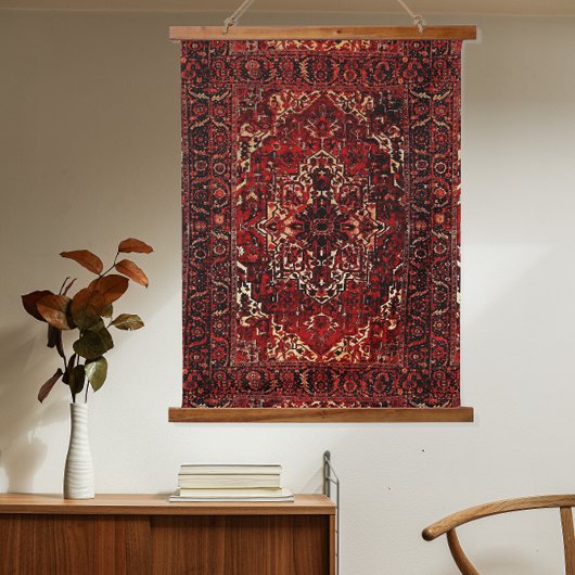 Tapisserie Suspendue Modèle de tapis oriental en rouge foncé