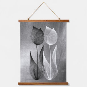 Tapisserie Suspendue Moiré moderne effet Tulipe noir et blanc Floral
