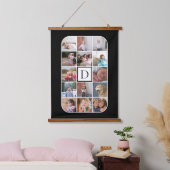 Tapisserie Suspendue Monogramme, 14 photo collage angles arrondis noir (Chambre à coucher)