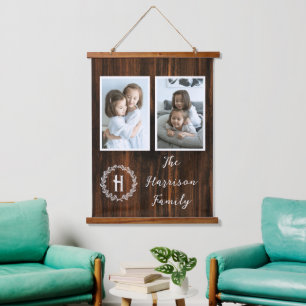 Tapisserie Suspendue Monogramme de famille rustique Photo Suspendu Tapi