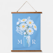 Tapisserie Suspendue Monogramme Mason Jar blanc sur bleu (Recto)